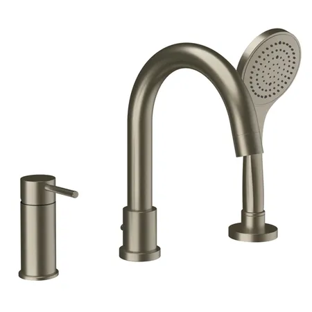 Gessi Emporio Via tortona Смеситель для ванны, на 3 отв, с переключателем, изливом и шлангом 1,50м, цвет: Finox Brushed Nickel