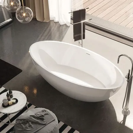 Gruppo Treesse Carezza Ванна, отдельностоящая, Solid Surface, с сливом-переливом и сифоном, цвет: белый глянцевый