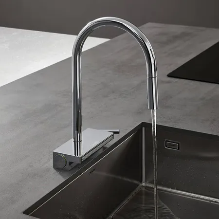 Hansgrohe Aquno Select M81 Смеситель для кухни, 1 отв, каскад, цвет: сталь