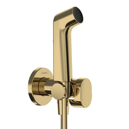Hansgrohe Bidette E Гигиенический душ 1jet S EcoSmart+, со смесителем, с душевым держателем и шлангом, цвет: полированное золото