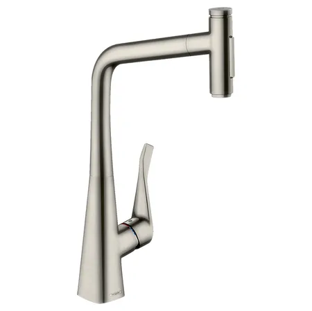Hansgrohe Metris M71 Смеситель для кухни, на 1 отв, поворотный излив: с вытяжным душем, 2jet, h:, sBox, цвет: нержавейка