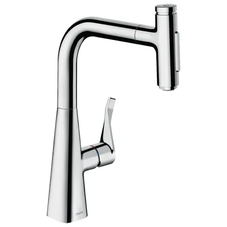 Hansgrohe Metris M71 Смеситель для кухни, на 1 отв, поворотный излив: с вытяжным душем, 2jet, sBox кнопка вкл/выкл, цвет: хром