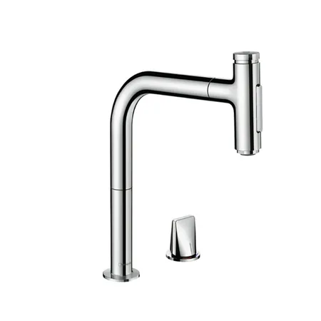Hansgrohe Metris M71 Смеситель для кухни, на 2 отв, поворотный излив: с вытяжным душем, 2jet, h:, sBox, цвет: хром