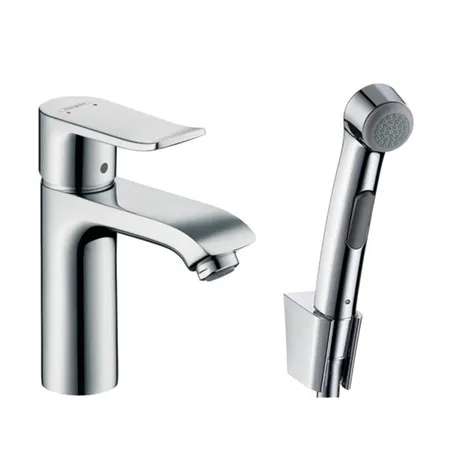 Hansgrohe Metris Смеситель для раковины, на 1 отв, с гигиеническим душем (комплект: шланг:, кронштейн, лейка), цвет: хром