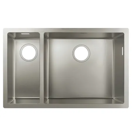 Hansgrohe S71 S719-U655 Мойка для кухни, встраиваемая снизу, без отв, двойная, цвет: нержавеющая сталь