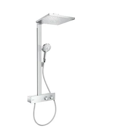 Hansgrohe Showerpipe Rindance E Душевая стойка, с термостатическим смесителем, верхним душем, ручным душем и шлангом, и полкой, цвет: хром