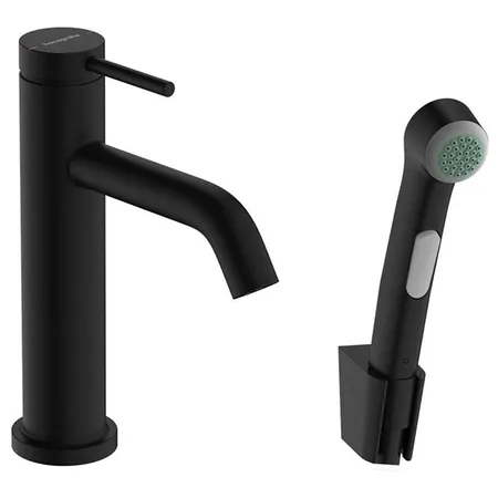 Hansgrohe Tecturis S Смеситель для раковины, 1 отв, EcoSmart+, с гигиеническим душем и шлангом, цвет: черный матовый