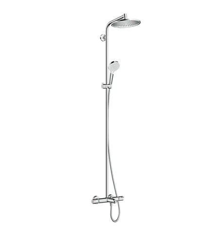 Hansgrohe Crometta Showerpipe S 240 SHP: термостат для ванны + стойка с верхним душем + ручной душ со шлангом, цвет: хром