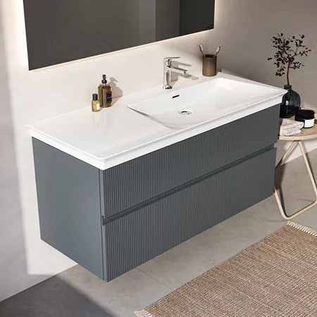 Ideal Standard Finesse Тумба с раковиной, подвесная, DX, 2 ящика, 1 отв, цвет: пепельно-голубой матовый