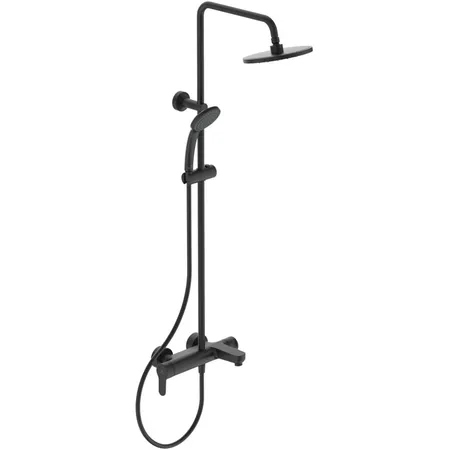 Ideal Standard IdealRain Cerafine O Душевая система с настенным смесителем, верхним душем, держателем, лейкой для душа и шлангом, цвет: черный матовый