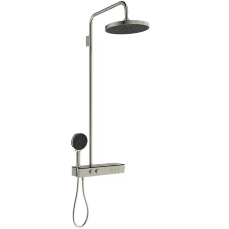 Ideal Standard Solos Душевая система с термостатическим смесителем, держатель для лейки, 3-функциональный (Rain, Silkrain, SecondSkin) круглый пластиковый верхний душ, ручной душ 3-х фукциональный, шланг, цвет: PVD Silver Storm