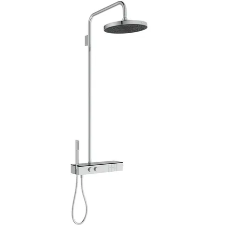 Ideal Standard Solos Душевая система с термостатическим смесителем, держатель для лейки, 3-функциональный (Rain, Silkrain, SecondSkin) круглый пластиковый верхний душ, ручной душ, шланг, цвет: хром
