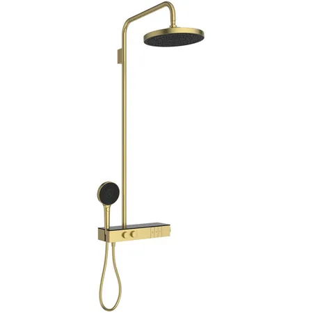 Ideal Standard Solos Душевая система с термостатическим смесителем, держатель для лейки, 3-функциональный (Rain, Silkrain, SecondSkin) круглый пластиковый верхний душ, ручной душ 3-х фукциональный, шланг, цвет: PVD Brushed Gold