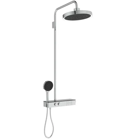 Ideal Standard Solos Душевая система с термостатическим смесителем, держатель для лейки, 3-функциональный (Rain, Silkrain, SecondSkin) круглый пластиковый верхний душ, ручной душ 3-х фукциональный, шланг, цвет: хром