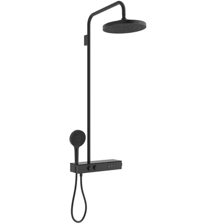 Ideal Standard Solos Душевая система с термостатическим смесителем, держатель для лейки, 3-функциональный (Rain, Silkrain, SecondSkin) круглый пластиковый верхний душ, ручной душ 3-х фукциональный, шланг, цвет: черный матовый