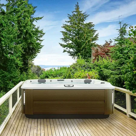 Jacuzzi J375 Минибассейн, отдельностоящий, Bluewave Stereo System, панель Modern hardwood, цвет акрила: Platinum