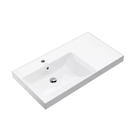 Kerama Marazzi Cubo Раковина, подвесная, мебельная, левая, 1 отв, с переливом, цвет: белый глянцевый
