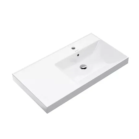 Kerama Marazzi Cubo Раковина, подвесная, мебельная, правая, 1 отв, с переливом, цвет: белый глянцевый