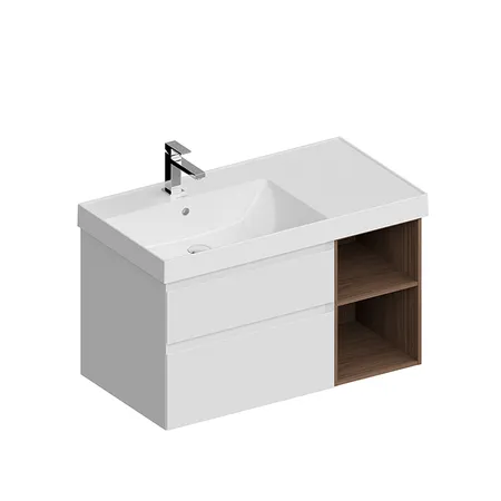 Kerama Marazzi Cubo Тумба подвесная, левая, цвет: белый матовый / орех