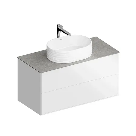 Kerama Marazzi PLAZA Modern Тумба подвесная, 2 ящика, цвет: белый / дуб виченце
