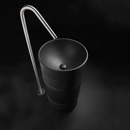 Kerasan Artwork Barrel Раковина, без отв, напольная, слив в стену, цвет: черный матовый