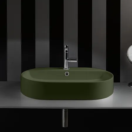 Kerasan Ciotola Раковина-чаша, 1 отв, с переливом, цвет: Verde muschio