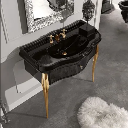Kerasan Retro Консоль подвесная, с черной раковиной, цвет: neco/oro