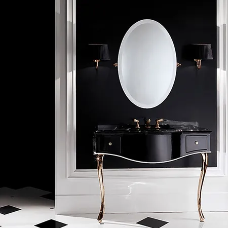 Devon&Devon Audrey, Комплект мебели мрамор: nero marquina, ножки золото, напольный, Цвет: чёрный с белым кантом