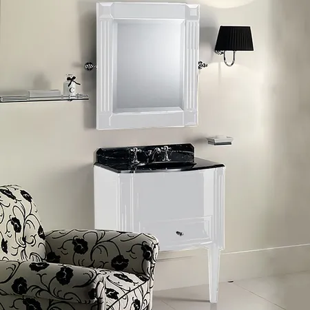 Devon&Devon Domino, Комплект мебели, тумба напольная со столешницей Nero Marquina и встроенной раковиной черной, Цвет: pure white