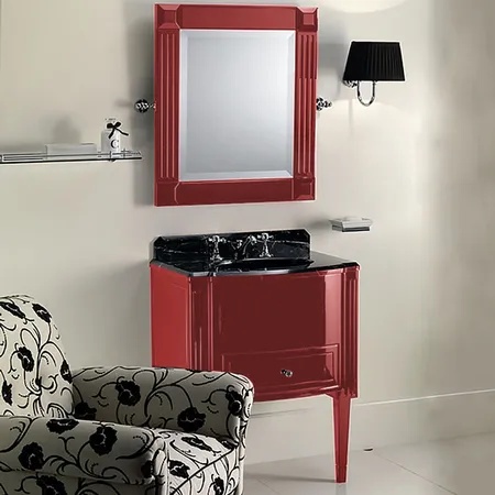 Devon&Devon Domino, Комплект мебели, тумба напольная со столешницей Nero Marquina и встроенной раковиной черной, Цвет: red