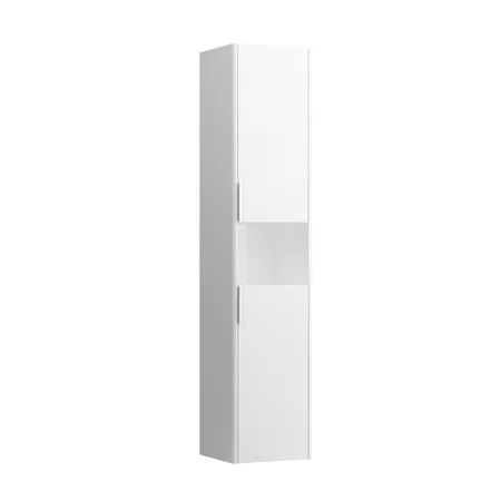 Laufen Base Высокий шкаф, 2 дверцы, петли справа, 1 открытая полка, 4 стеклянные полки, дизайн совпадает со шкафами под раковину, цвет: белый глянцевый