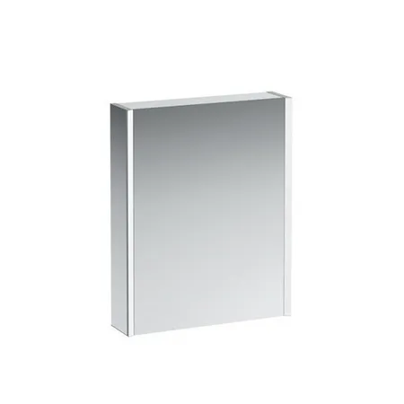 Laufen Frame 25 шкаф зеркальный, алюминий, 1 дверца с зеркалом с 2х сторон, SX, сенс. выкл, 2 розетки, 2 верт-х эл-та LED-подсветки (регул-ая яркость), с окружающим освещением (внизу)