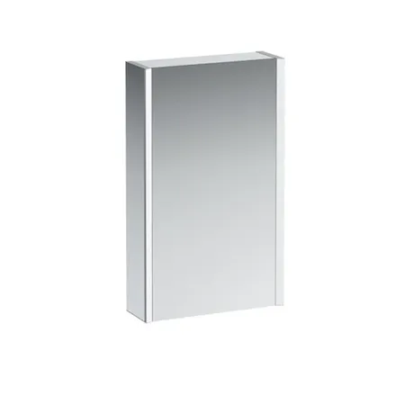 Laufen Frame 25 Зеркальный шка, алюминий, 1 дверца с зеркалом с 2х сторон, SX, сенс. выкл, 2 розетки, 2 верт-х эл-та LED-подсветки (регул-ая яркость), с окружающим освещением (внизу), цвет: белый