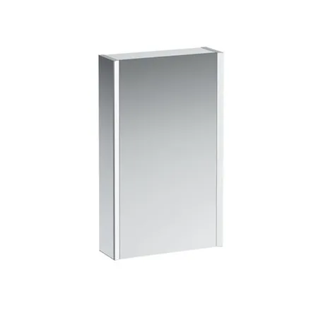Laufen Frame 25 Зеркальный шка, алюминий, 1 дверца с зеркалом с 2х сторон, SX, сенс. выкл, 2 розетки, 2 верт-х эл-та LED-подсветки (регул-ая яркость), с окружающим освещением (внизу)