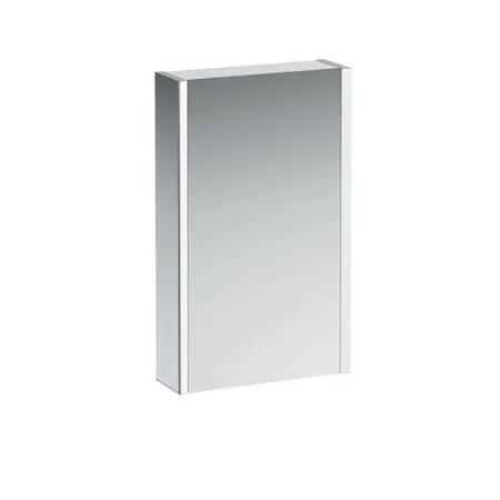 Laufen Frame 25 Зеркальный шка, алюминий, 1 дверца с зеркалом с 2х сторон, DX, сенс. выкл, 2 розетки, 2 верт-х эл-та LED-подсветки (регул-ая яркость), с окружающим освещением (внизу)