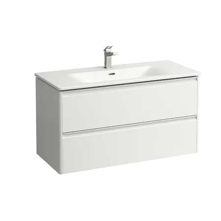 Laufen Palace Комплект мебели, с раковиной Slim, 2 ящика, органайзер для ящика, ручка анодированный алюминий, подвесной, цвет: белый глянцевый