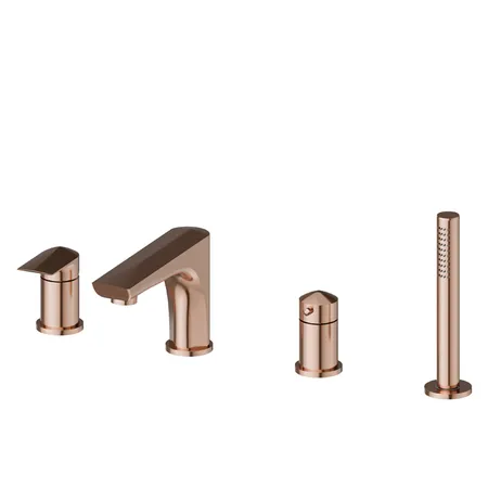 Newform Delta Zero Смеситель на борт ванны, 4 отв, с изливом и ручным душем, цвет: PVD copper bronze