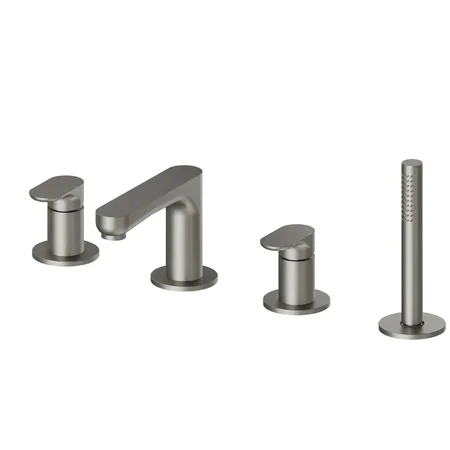 Newform Linfa II Смеситель на борт ванны, 4 отв, с изливом и ручным душем, цвет: titanium satin