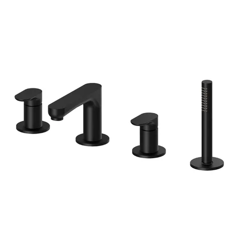 Newform Linfa II Смеситель на борт ванны, 4 отв, с изливом и ручным душем, цвет: черный матовый