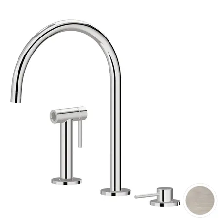 Newform N21 Смеситель для кухни, 3 отв, с ручным душем, цвет: Brushed nikel
