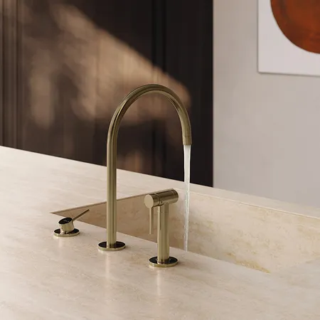 Newform N21 Смеситель для кухни, 3 отв, с ручным душем, цвет: Brushed p. Gold