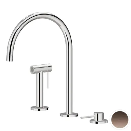 Newform N21 Смеситель для кухни, 3 отв, с ручным душем, цвет: PVD Brushed c. Bronze