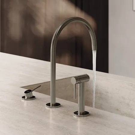 Newform N21 Смеситель для кухни, на 3 отв, излив, цвет: Brushed nickel