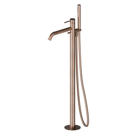 Newform X-STEEL 316 Смеситель для ванны напольный, излив, в компл: руч. душ, шланг, без встр. части, цвет: PVD Brushed copper bronz