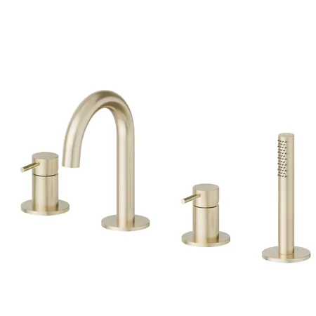 Newform X-Steel 316 Смеситель на борт ванны, 4 отв, с изливом и ручным душем, цвет: PVD brushed gold
