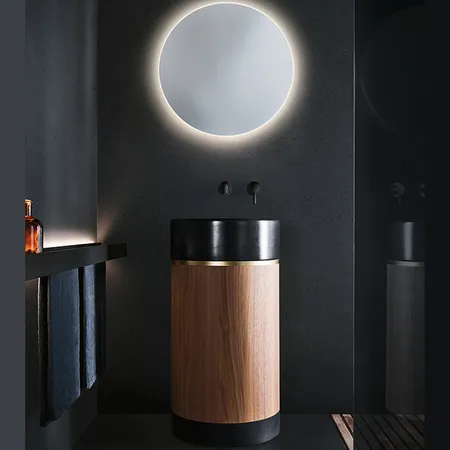 NOORTH milldue edition ROMA Раковина напольная, слив в пол, основ Rovere Nero, корпус Noce Canaletto, вставка Oro, раковина Nero opaco