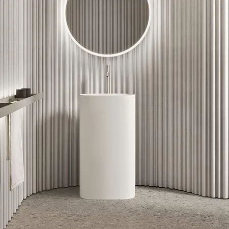 NOORTH milldue edition TUBE Раковина напольная из Ceramilux, слив в стену, без отв, без перелива, цвет: белый матовый