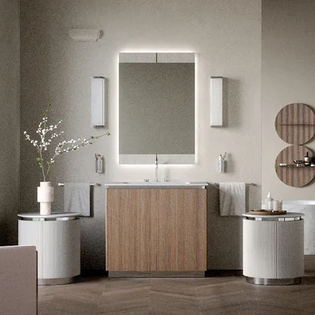 Oasis Naos Композиция №14 Комплект мебели, напольный, мраморный топ bianco carrara, цвет: орех трубчатый/хром