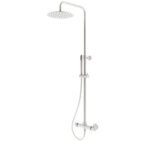 Plumberia Selection IXO Душевая стойка с верхним душем, термостатическим смесителем, ручным душем и шлангом, цвет: белый матовый