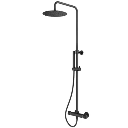 Plumberia Selection IXO Душевая стойка, верхний душ, с термостатическим смесителем, ручной душ, шланг, цвет: черный матовый